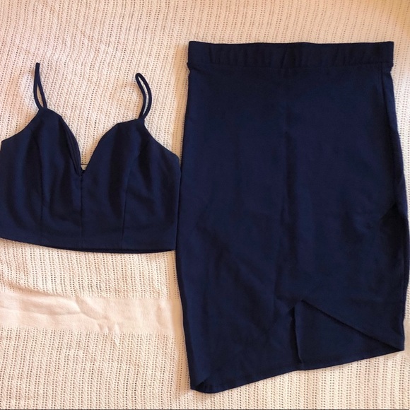 Navy Crop Top and Skirt Set - Picture 2 of 6
